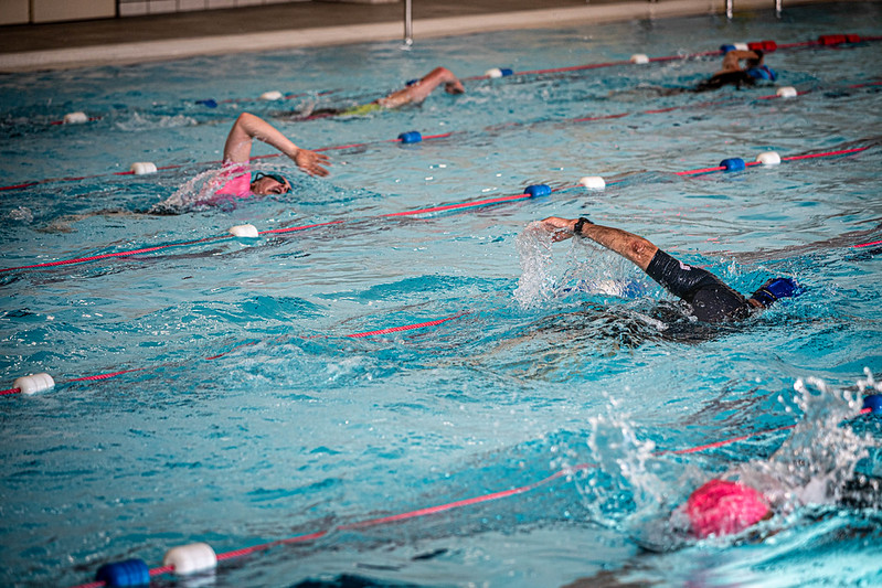 Club swimmers in a coached pool session